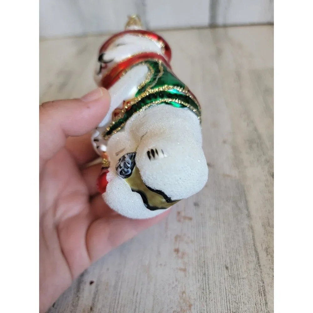 Vintage polar bear glitter‎ blown glass golf ornament Xmas
